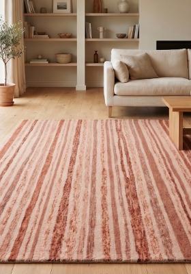 Saffron Rugs Hand Tufted Terracotta Beige Striped Coastal Rectangular Wool Area Rug