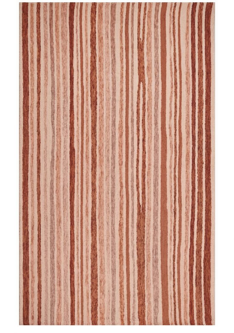 Saffron Rugs Hand Tufted Terracotta Beige Striped Coastal Rectangular Wool Area Rug - Indya