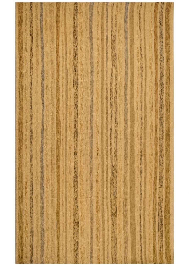 Saffron Rugs Hand Tufted Golden Tan Striped Coastal Rectangular Wool Area Rug - Indya