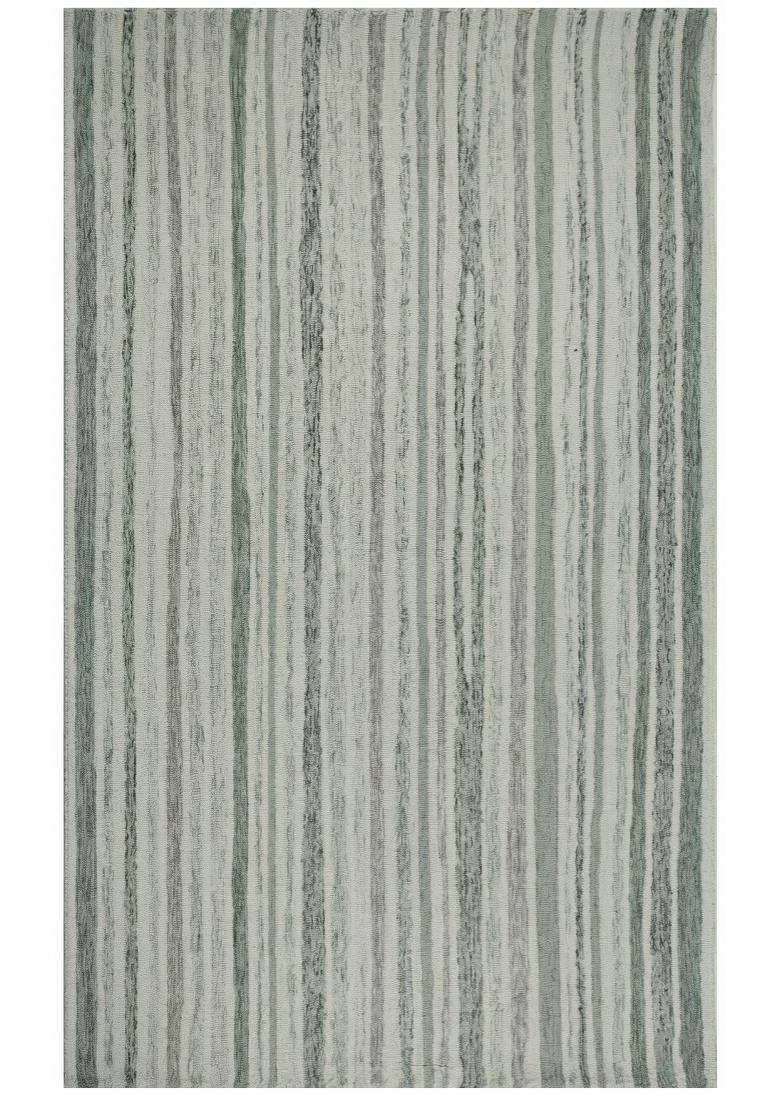 Saffron Rugs Hand Tufted Sage Green Striped Coastal Rectangular Wool Area Rug - Indya