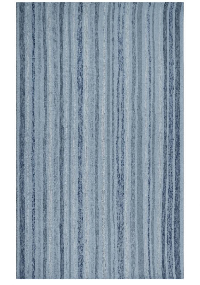Saffron Rugs Hand Tufted Light Blue Striped Coastal Rectangular Wool Area Rug - Indya