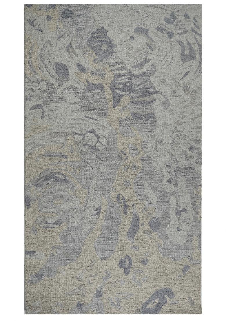 Saffron Rugs Hand Tufted Grey Blue Beige Swirls Contemporary Rectangular Wool Area Rug - Indya