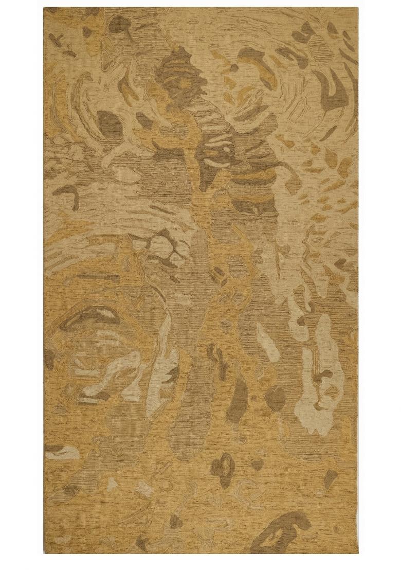 Saffron Rugs Hand Tufted Golden Beige Swirls Contemporary Rectangular Wool Area Rug - Indya