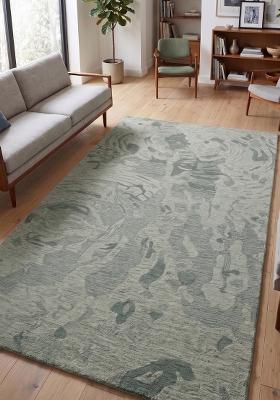 Saffron Rugs Hand Tufted Sage Green Swirls Contemporary Rectangular Wool Area Rug