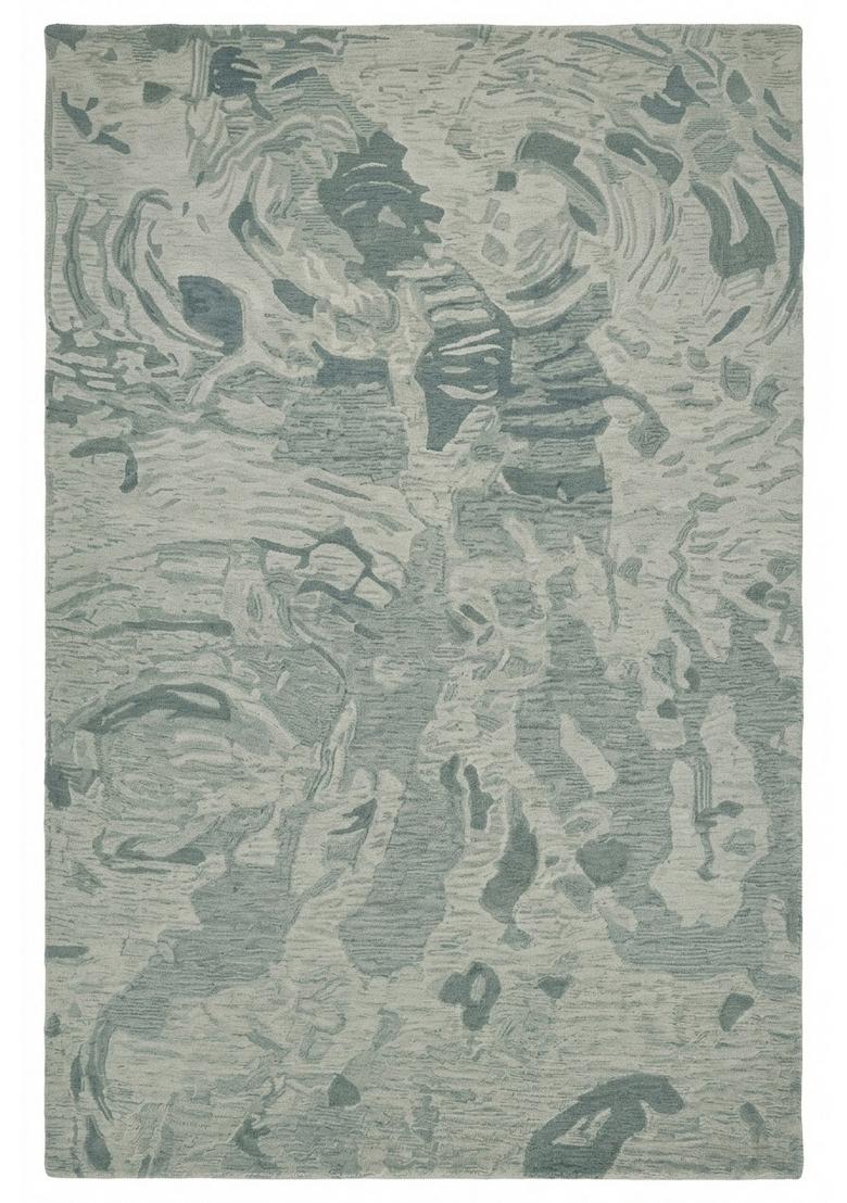 Saffron Rugs Hand Tufted Sage Green Swirls Contemporary Rectangular Wool Area Rug - Indya