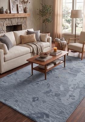 Saffron Rugs Hand Tufted Steel Blue Swirls Contemporary Rectangular Wool Area Rug
