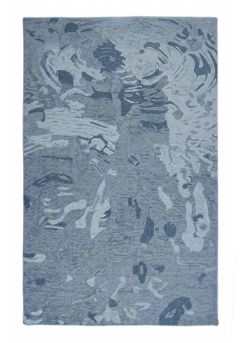Saffron Rugs Hand Tufted Steel Blue Swirls Contemporary Rectangular Wool Area Rug - Indya