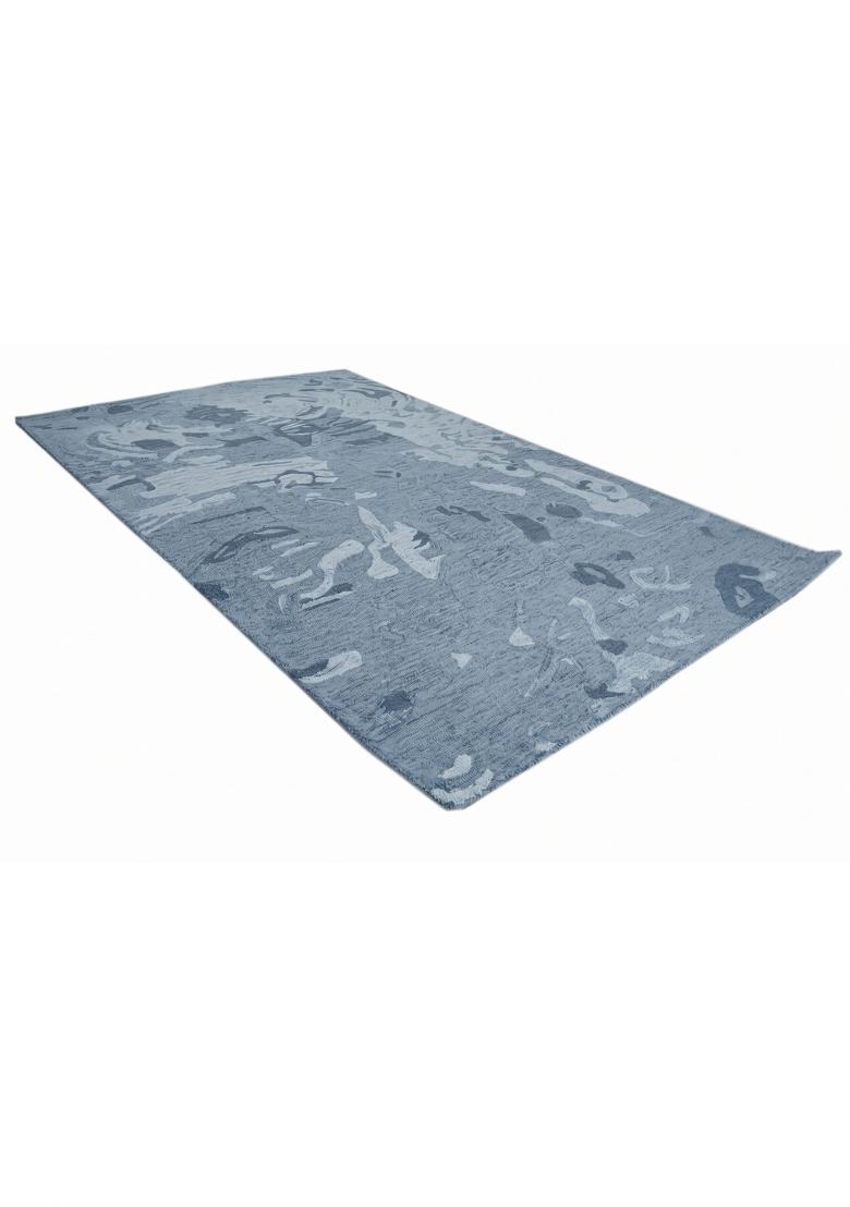 Saffron Rugs Hand Tufted Steel Blue Swirls Contemporary Rectangular Wool Area Rug - Indya