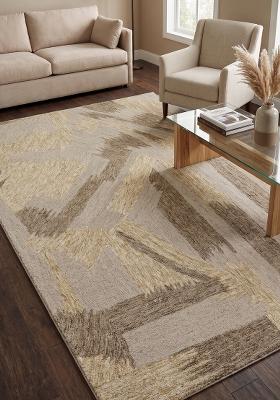Saffron Rugs Hand Tufted Beige Gold Brown Geometric Contemporary Rectangular Wool Area Rug