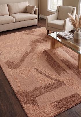 Saffron Rugs Hand Tufted Peach Geometric Contemporary Rectangular Wool Area Rug