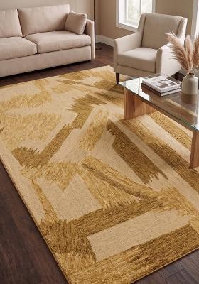 Saffron Rugs Hand Tufted Golden Beige Geometric Contemporary Rectangular Wool Area Rug