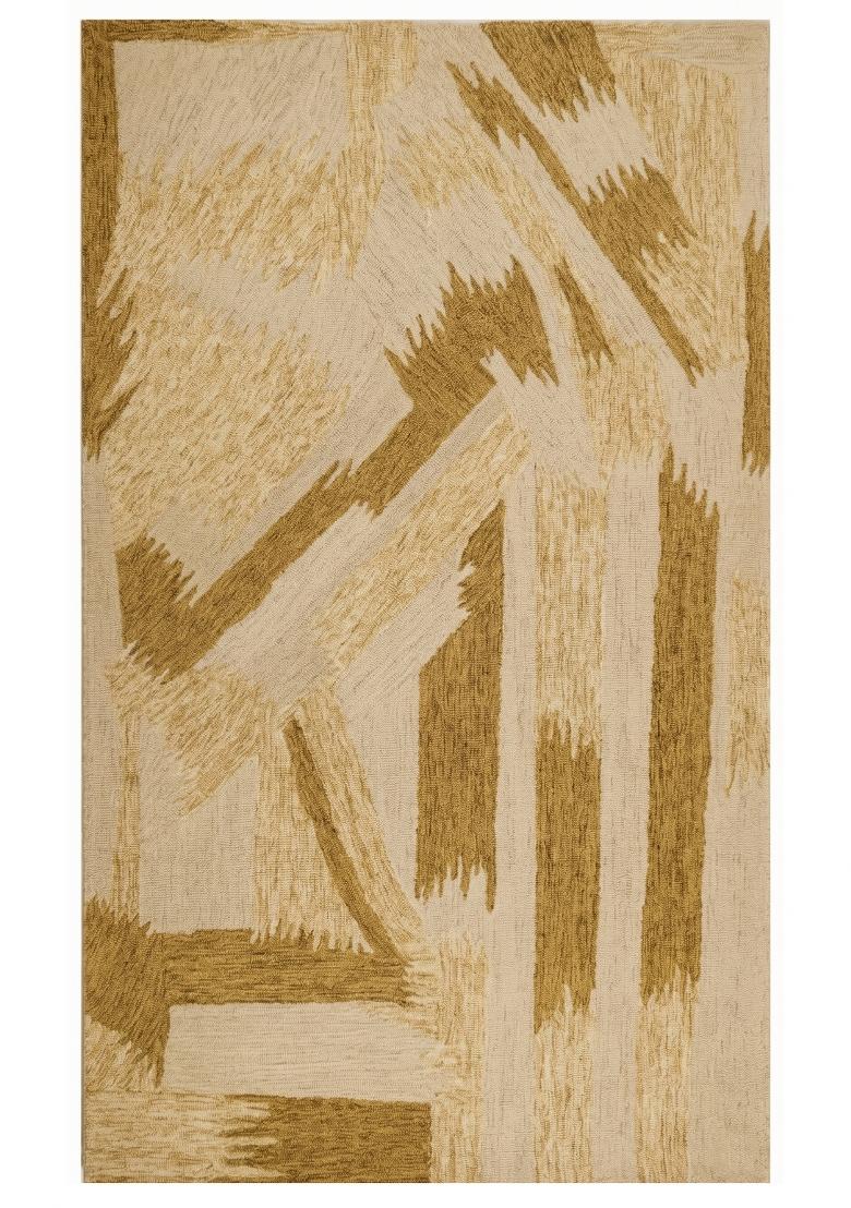 Saffron Rugs Hand Tufted Golden Beige Geometric Contemporary Rectangular Wool Area Rug - Indya