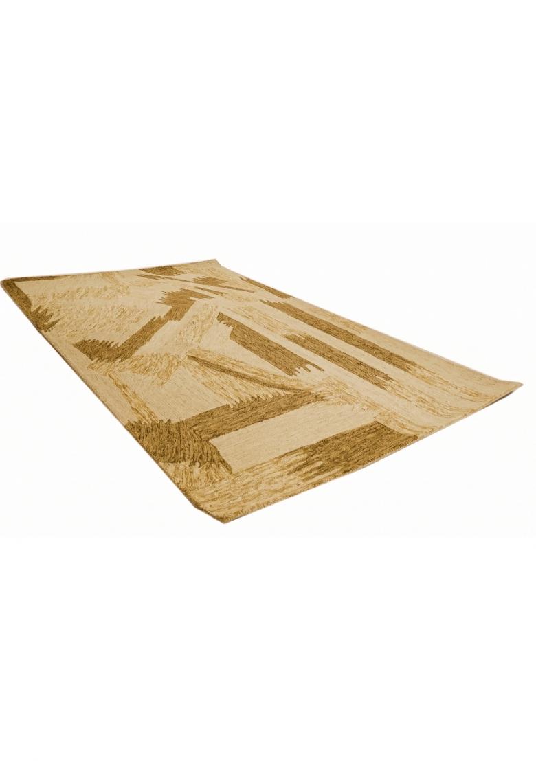 Saffron Rugs Hand Tufted Golden Beige Geometric Contemporary Rectangular Wool Area Rug - Indya