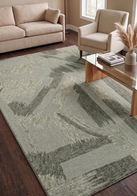 Saffron Rugs Hand Tufted Sage Green Geometric Contemporary Rectangular Wool Area Rug
