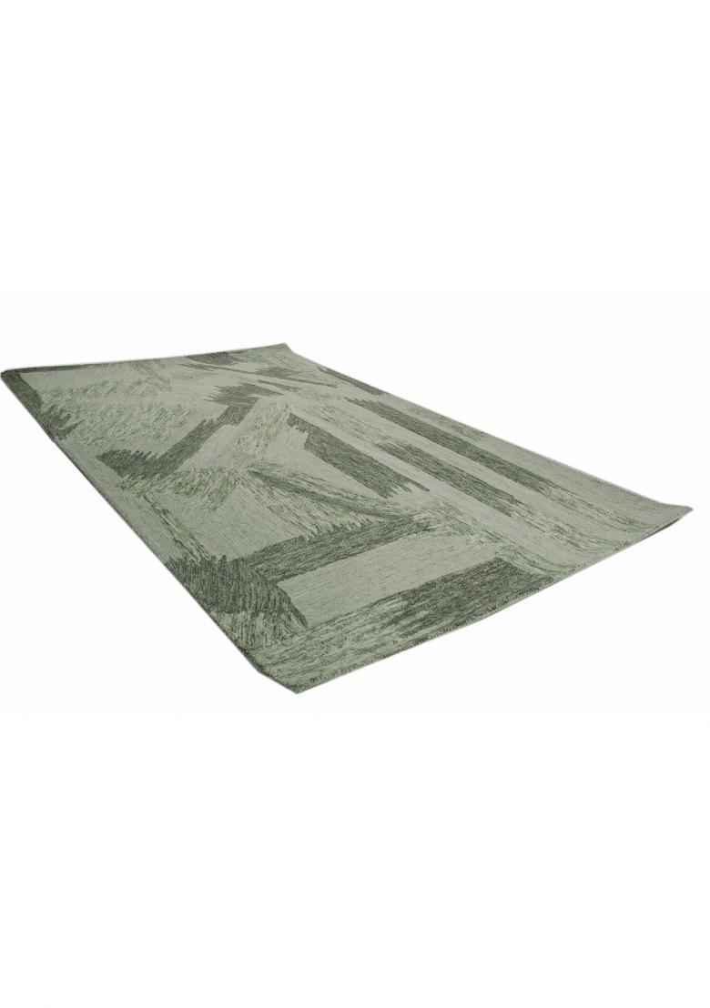 Saffron Rugs Hand Tufted Sage Green Geometric Contemporary Rectangular Wool Area Rug - Indya