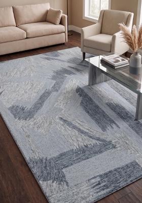 Saffron Rugs Hand Tufted Light Blue Grey Geometric Contemporary Rectangular Wool Area Rug