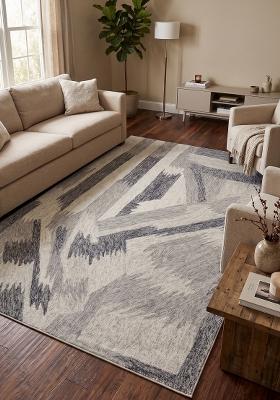 Saffron Rugs Hand Tufted Grey Ivory Geometric Contemporary Rectangular Wool Area Rug