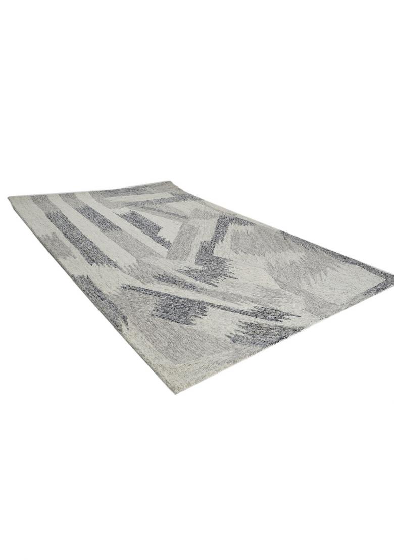 Saffron Rugs Hand Tufted Grey Ivory Geometric Contemporary Rectangular Wool Area Rug - Indya