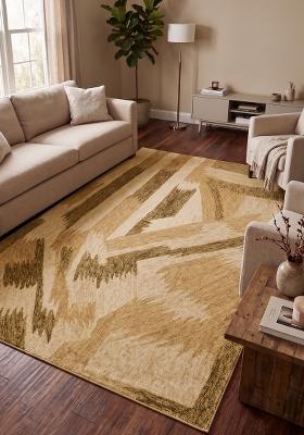 Saffron Rugs Hand Tufted Golden Tan Geometric Contemporary Rectangular Wool Area Rug