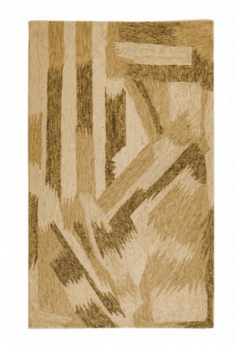 Saffron Rugs Hand Tufted Golden Tan Geometric Contemporary Rectangular Wool Area Rug - Indya