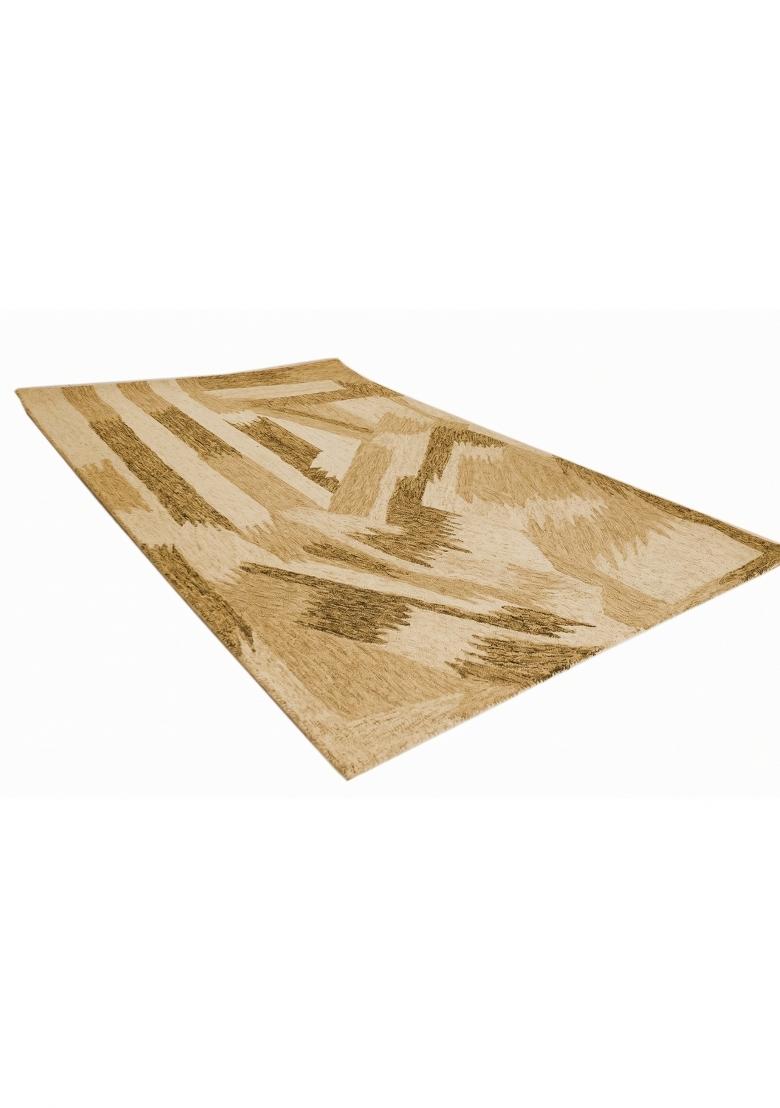 Saffron Rugs Hand Tufted Golden Tan Geometric Contemporary Rectangular Wool Area Rug - Indya