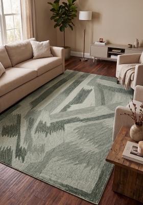 Saffron Rugs Hand Tufted Sage Green Geometric Contemporary Rectangular Wool Area Rug