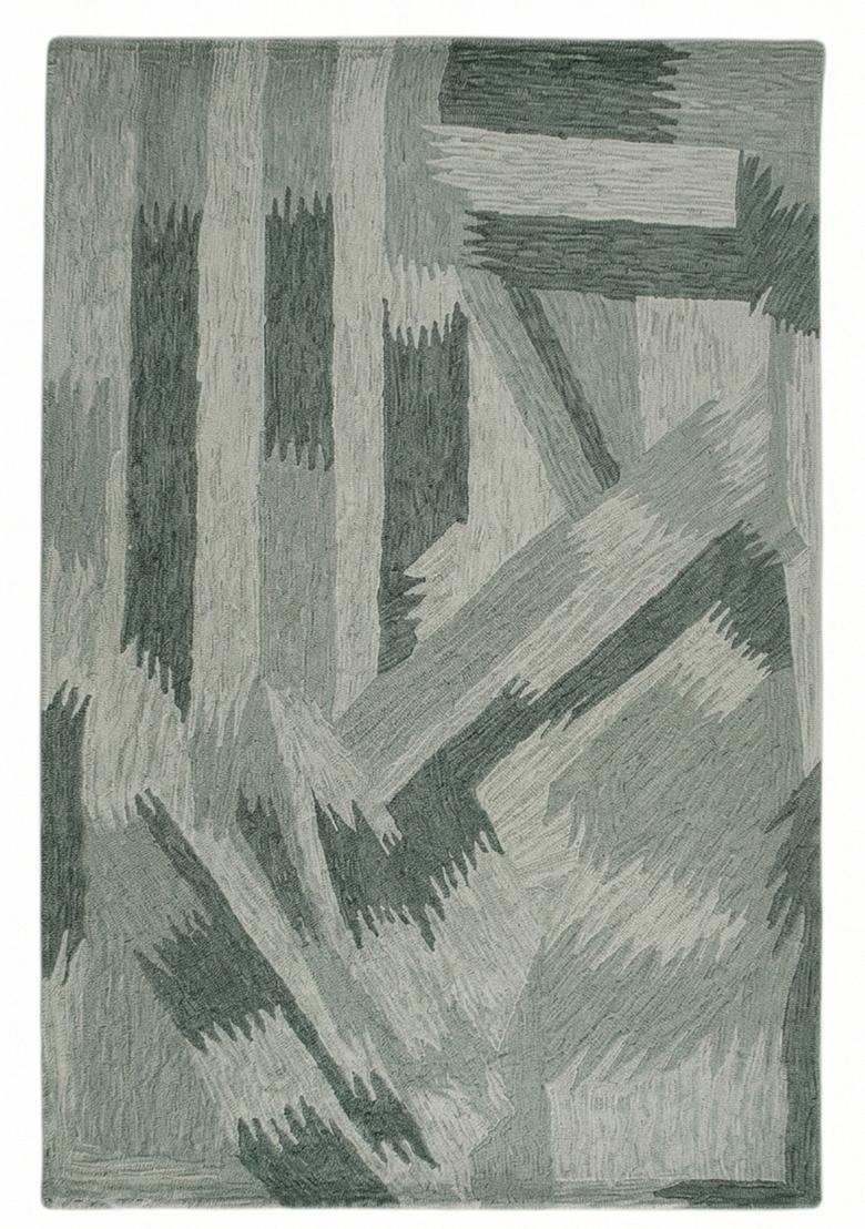 Saffron Rugs Hand Tufted Sage Green Geometric Contemporary Rectangular Wool Area Rug - Indya