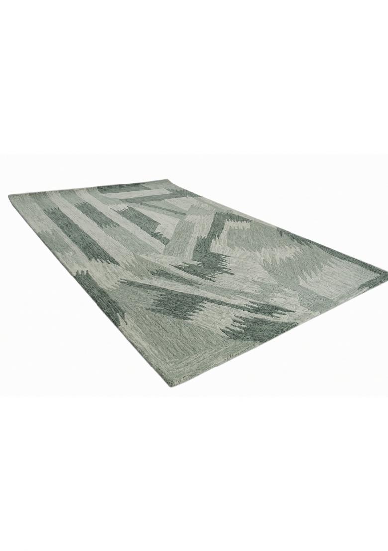 Saffron Rugs Hand Tufted Sage Green Geometric Contemporary Rectangular Wool Area Rug - Indya