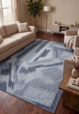 Saffron Rugs Hand Tufted Blue Grey Geometric Contemporary Rectangular Wool Area Rug