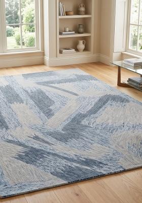 Saffron Rugs Hand Tufted Blue Grey Geometric Contemporary Rectangular Wool Area Rug