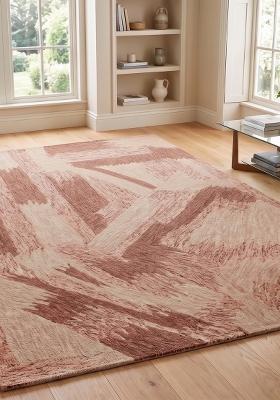 Saffron Rugs Hand Tufted Dusty Rose Pink Geometric Contemporary Rectangular Wool Area Rug