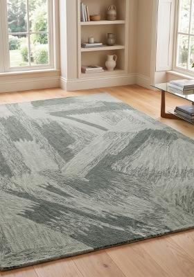 Saffron Rugs Hand Tufted Sage Green Geometric Contemporary Rectangular Wool Area Rug