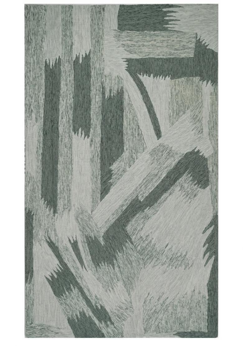 Saffron Rugs Hand Tufted Sage Green Geometric Contemporary Rectangular Wool Area Rug - Indya