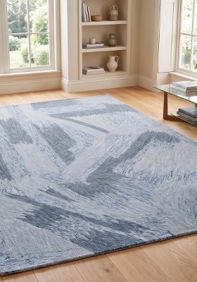 Saffron Rugs Hand Tufted Steel Blue Grey Geometric Contemporary Rectangular Wool Area Rug