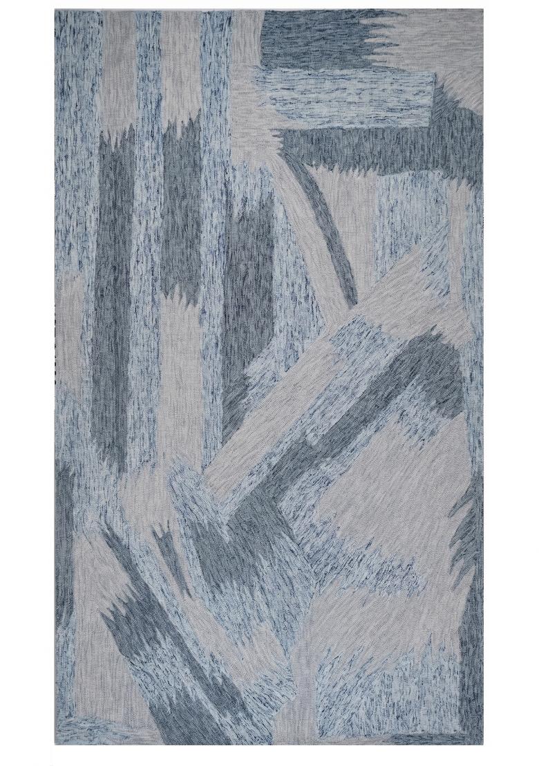 Saffron Rugs Hand Tufted Steel Blue Grey Geometric Contemporary Rectangular Wool Area Rug - Indya