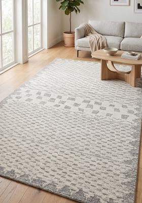 Saffron Rugs Hand Tufted Ivory Grey Geometric Moroccan Rectangular Wool Area Rug