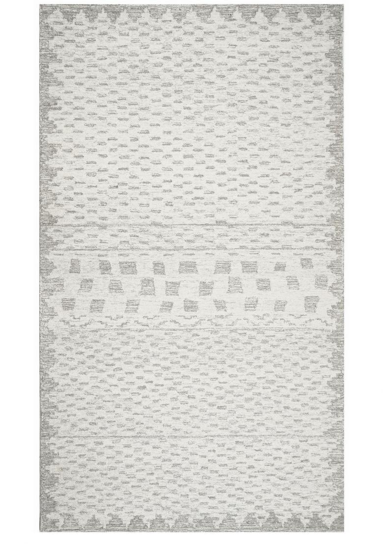 Saffron Rugs Hand Tufted Ivory Grey Geometric Moroccan Rectangular Wool Area Rug - Indya