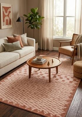 Saffron Rugs Hand Tufted Terracotta Pink Geometric Moroccan Rectangular Wool Area Rug