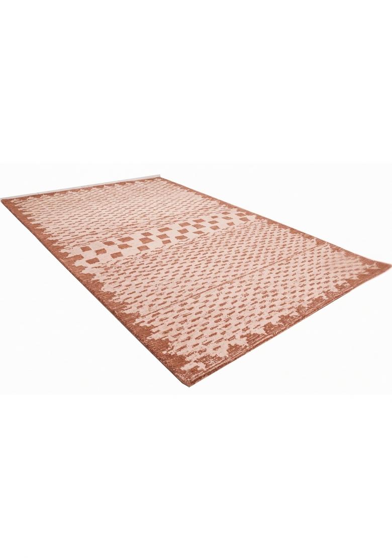 Saffron Rugs Hand Tufted Terracotta Pink Geometric Moroccan Rectangular Wool Area Rug - Indya