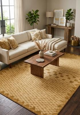 Saffron Rugs Hand Tufted Golden Beige Geometric Moroccan Rectangular Wool Area Rug
