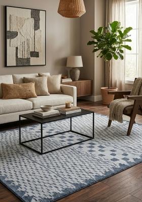 Saffron Rugs Hand Tufted Steel Blue Geometric Moroccan Rectangular Wool Area Rug