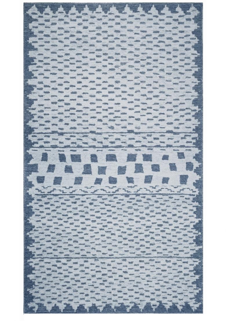 Saffron Rugs Hand Tufted Steel Blue Geometric Moroccan Rectangular Wool Area Rug - Indya