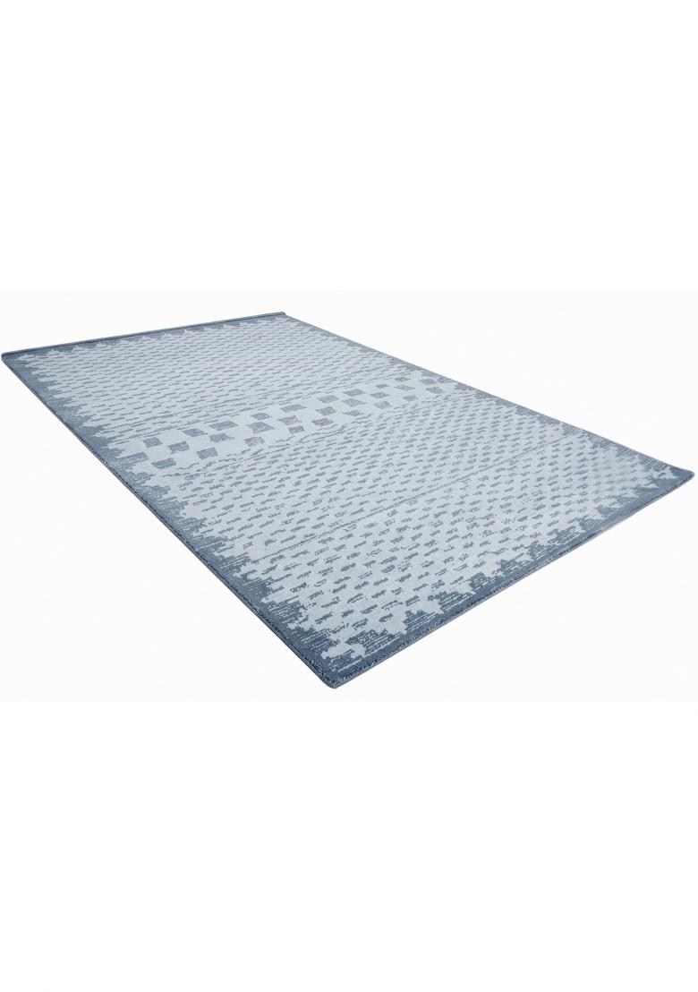 Saffron Rugs Hand Tufted Steel Blue Geometric Moroccan Rectangular Wool Area Rug - Indya