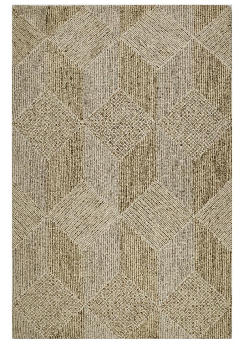 Saffron Rugs Hand Tufted Beige Tan Geometric Contemporary Rectangular Wool Area Rug - Indya