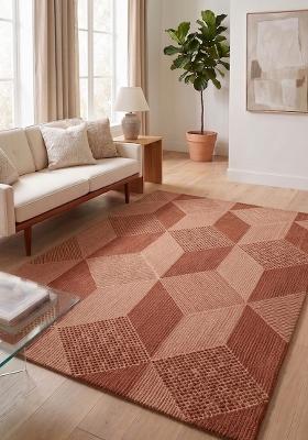 Saffron Rugs Hand Tufted Terracotta Geometric Contemporary Rectangular Wool Area Rug
