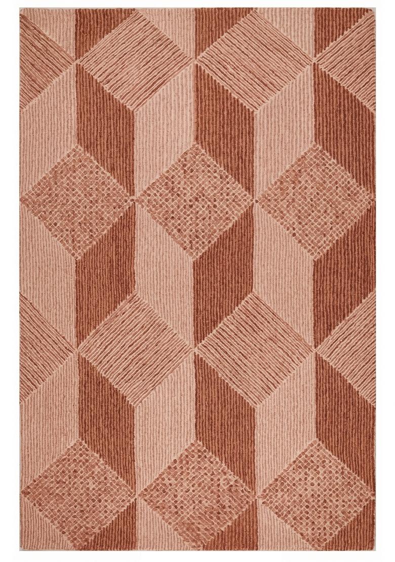 Saffron Rugs Hand Tufted Terracotta Geometric Contemporary Rectangular Wool Area Rug - Indya