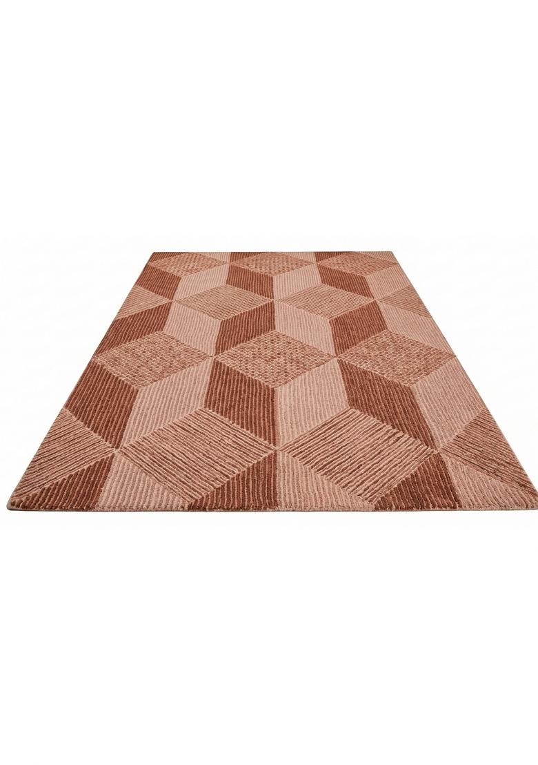 Saffron Rugs Hand Tufted Terracotta Geometric Contemporary Rectangular Wool Area Rug - Indya