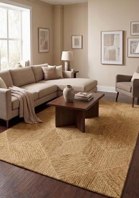 Saffron Rugs Hand Tufted Golden Tan Geometric Contemporary Rectangular Wool Area Rug