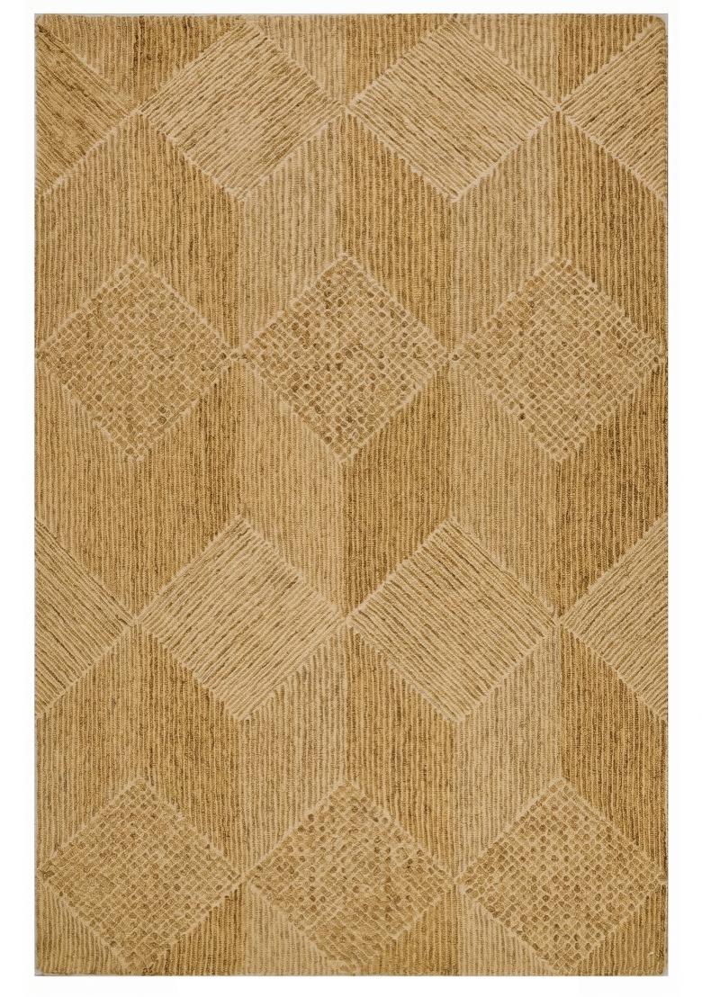 Saffron Rugs Hand Tufted Golden Tan Geometric Contemporary Rectangular Wool Area Rug - Indya