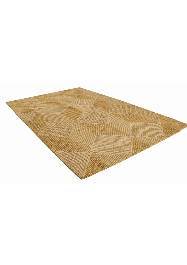 Saffron Rugs Hand Tufted Golden Tan Geometric Contemporary Rectangular Wool Area Rug - Indya